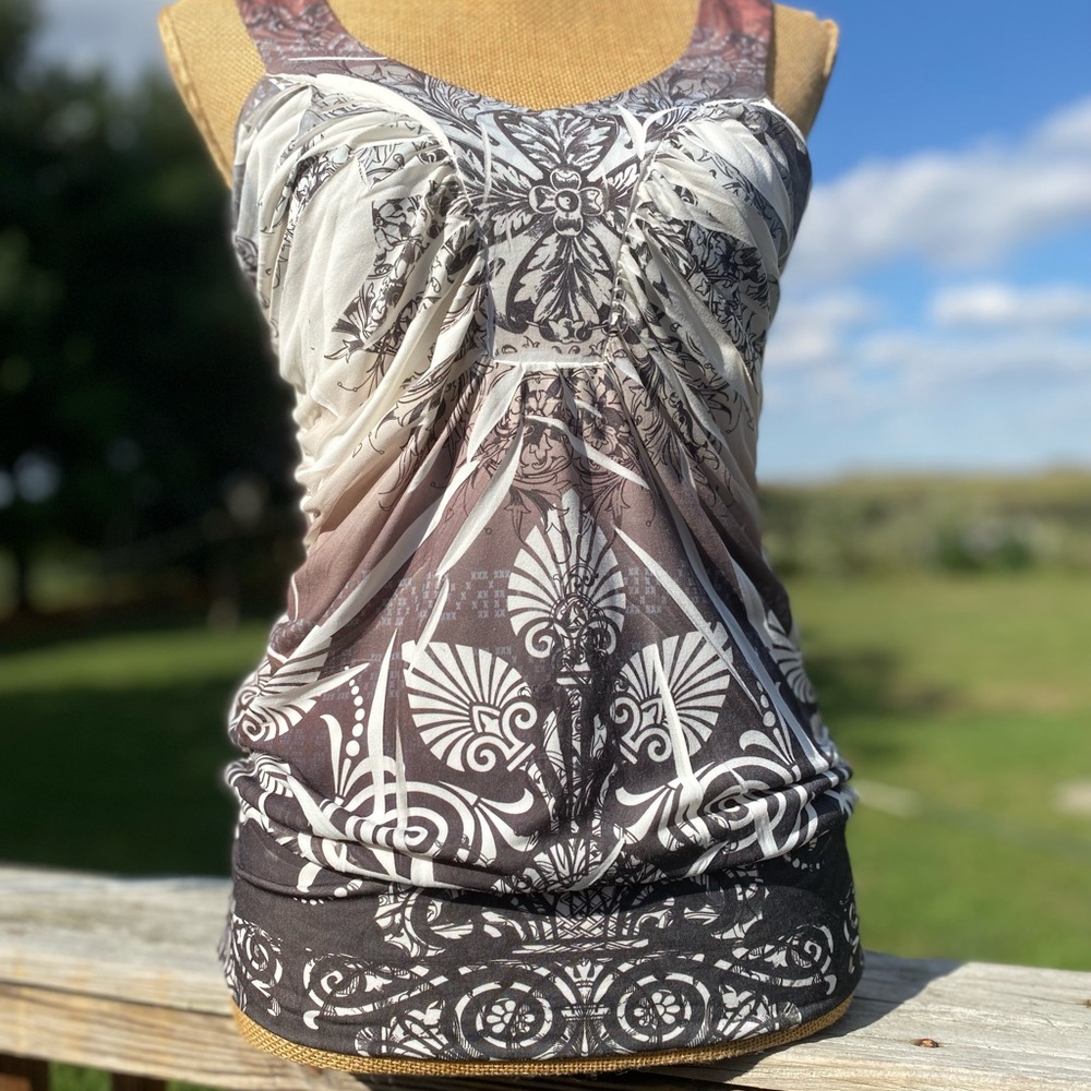 Vanity Women’s Sleeveless Club Party Blouse Brown/red Ombré Graphic Medium
